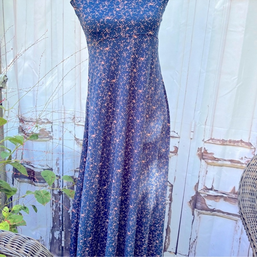 LuLaRoe Navy Maxi Dress with Pink Floral Print